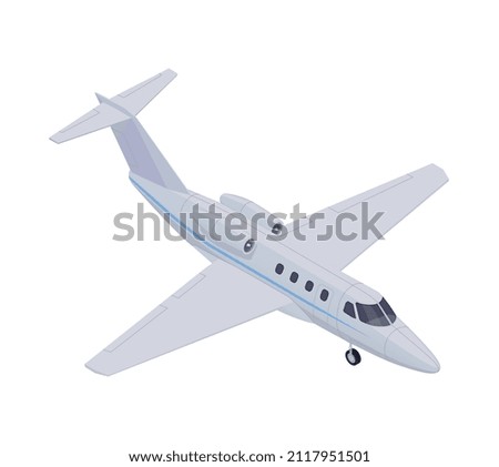 Small white passenger plane in isometric style on blank background 3d vector illustration