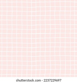 Small white pink cells seamless pattern. Simple casual checkered surface. Vector shapes on background. Princess ornament with cartoon icons.