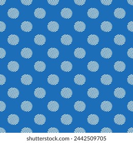 Small white seamless polka dot pattern vector, Blue background. Pencil drawing style