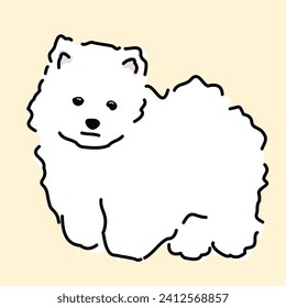 small white shaggy dog. A pet, a friend of man, a small puppy. Shaggy fur of a white dog, simple drawing