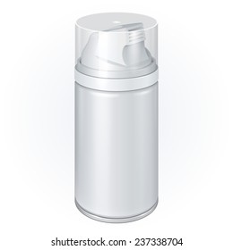 Small White Shaving Foam Aerosol Spray Metal 3D Bottle Can. Mock Up Template Ready For Your Design. Product Packing Vector EPS10