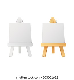 small white and wooden easels with canvas 