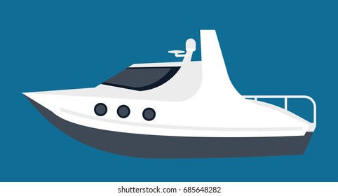 Small white yacht for pleasant sea walks isolated illustration