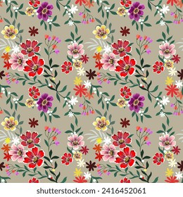 small wild flowers colorful and beautiful Gray background. spring flower background Fabric design concept