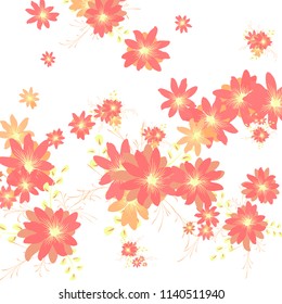 Small Wildflowers. Cute Small Daisies on White Background. Vector Texture for Print, Card, Poster. Trendy Natural Ground in Vintage Style.
