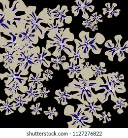 Small Wildflowers. Cute Little Violets on Black Background. Vector Texture for Print, Card, Poster. Trendy Natural Ground in Vintage Style.