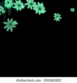 Small Wildflowers. Cute Tiny Daisies on Black Background. Vector Texture for Banner, Cover, Print. Trendy Natural Ground in Vintage Style.