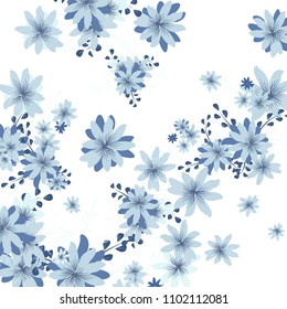 Small Wildflowers. Cute Tiny Daisies on White Background. Vector Texture for Banner, Cover, Print. Trendy Natural Ground in Vintage Style.