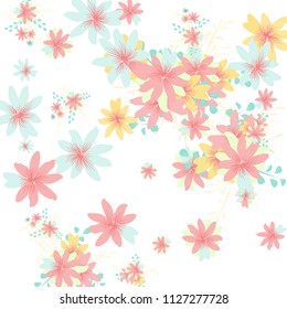 Small Wildflowers. Cute Tiny Daisies on White Background. Vector Texture for Print, Card, Poster. Trendy Natural Ground in Vintage Style.