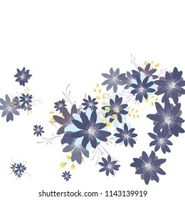 Small Wildflowers. Cute Tiny Daisies on White Background. Vector Texture for Banner, Card, Poster. Trendy Natural Ground in Vintage Style.
