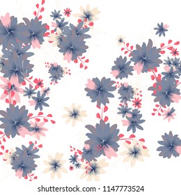 Small Wildflowers. Cute Tiny Daisies on White Background. Vector Texture for Print, Card, Poster. Trendy Natural Ground in Vintage Style.