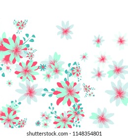 Small Wildflowers. Cute Tiny Daisies on White Background. Vector Texture for Banner, Card, Poster. Trendy Natural Ground in Vintage Style.