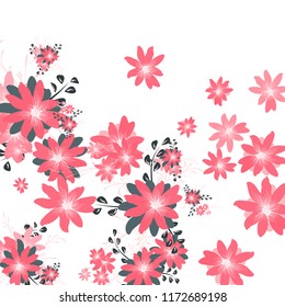 Small Wildflowers. Cute Tiny Daisies on White Background. Vector Texture for Paper, Cover, Print. Trendy Natural Ground in Vintage Style.