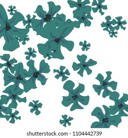 Small Wildflowers. Cute Tiny Violets on White Background. Vector Texture for Banner, Cover, Print. Trendy Natural Ground in Vintage Style.