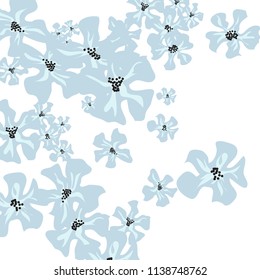 Small Wildflowers. Cute Tiny Violets on White Background. Vector Texture for Paper, Cover, Print. Trendy Natural Ground in Vintage Style.