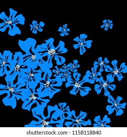 Small Wildflowers. Cute Tiny Violets on Black Background. Vector Texture for Banner, Card, Poster. Trendy Natural Ground in Vintage Style.