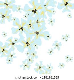 Small Wildflowers. Cute Tiny Violets on White Background. Vector Texture for Banner, Cover, Print. Trendy Natural Ground in Vintage Style.