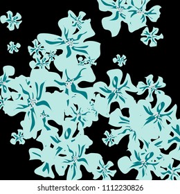Small Wildflowers. Cute Small Violets on Black Background. Vector Texture for Paper, Cover, Print. Trendy Natural Ground in Vintage Style.