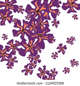 Small Wildflowers. Cute Small Violets on White Background. Vector Texture for Banner, Cover, Poster. Trendy Natural Ground in Vintage Style.