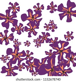 Small Wildflowers. Cute Small Violets on White Background. Vector Texture for Banner, Cover, Poster. Trendy Natural Ground in Vintage Style.