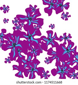 Small Wildflowers. Cute Small Violets on White Background. Vector Texture for Paper, Cover, Print. Trendy Natural Ground in Vintage Style.