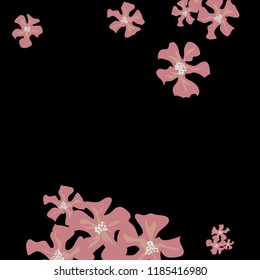 Small Wildflowers. Cute Small Violets on Black Background. Vector Texture for Banner, Card, Poster. Trendy Natural Ground in Vintage Style.