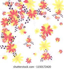 Small Wildflowers. Delicate Little Daisies on White Background. Vector Texture for Banner, Cover, Poster. Trendy Natural Ground in Vintage Style.