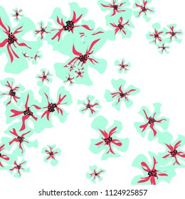 Small Wildflowers. Delicate Little Violets on White Background. Vector Texture for Banner, Cover, Print. Trendy Natural Ground in Vintage Style.