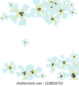 Small Wildflowers. Delicate Little Violets on White Background. Vector Texture for Banner, Card, Poster. Trendy Natural Ground in Vintage Style.