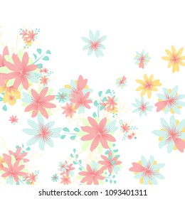 Small Wildflowers. Delicate Tiny Daisies on White Background. Vector Texture for Banner, Cover, Poster. Trendy Natural Ground in Vintage Style.