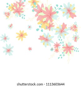 Small Wildflowers. Delicate Tiny Daisies on White Background. Vector Texture for Print, Card, Poster. Trendy Natural Ground in Vintage Style.