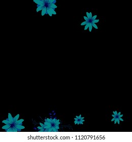Small Wildflowers. Delicate Tiny Daisies on Black Background. Vector Texture for Banner, Cover, Print. Trendy Natural Ground in Vintage Style.