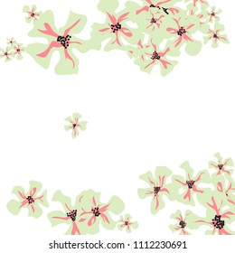 Small Wildflowers. Delicate Small Violets on White Background. Vector Texture for Banner, Card, Poster. Trendy Natural Ground in Vintage Style.