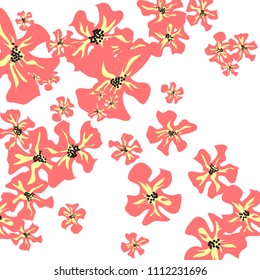Small Wildflowers. Delicate Small Violets on White Background. Vector Texture for Banner, Cover, Poster. Trendy Natural Ground in Vintage Style.