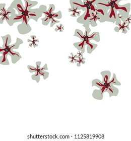 Small Wildflowers. Delicate Small Violets on White Background. Vector Texture for Banner, Cover, Print. Trendy Natural Ground in Vintage Style.