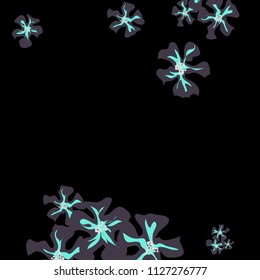 Small Wildflowers. Delicate Small Violets on Black Background. Vector Texture for Banner, Cover, Poster. Trendy Natural Ground in Vintage Style.