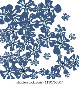 Small Wildflowers. Delicate Small Violets on White Background. Vector Texture for Banner, Cover, Poster. Trendy Natural Ground in Vintage Style.