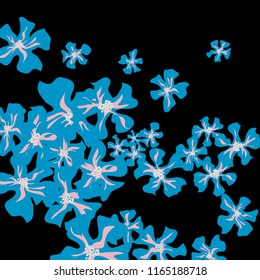 Small Wildflowers. Delicate Small Violets on Black Background. Vector Texture for Paper, Cover, Print. Trendy Natural Ground in Vintage Style.