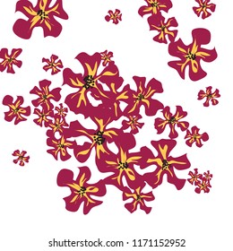 Small Wildflowers. Delicate Small Violets on White Background. Vector Texture for Banner, Cover, Poster. Trendy Natural Ground in Vintage Style.