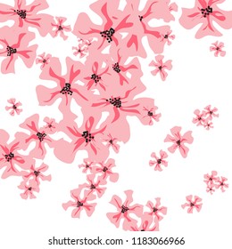 Small Wildflowers. Delicate Small Violets on White Background. Vector Texture for Banner, Cover, Poster. Trendy Natural Ground in Vintage Style.