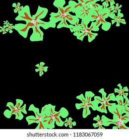 Small Wildflowers. Delicate Small Violets on Black Background. Vector Texture for Paper, Cover, Print. Trendy Natural Ground in Vintage Style.