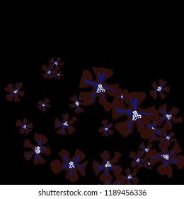 Small Wildflowers. Delicate Small Violets on Black Background. Vector Texture for Paper, Cover, Print. Trendy Natural Ground in Vintage Style.
