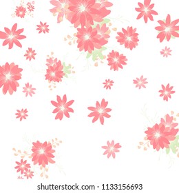 Small Wildflowers. Gentle Little Daisies on White Background. Vector Texture for Banner, Cover, Print. Trendy Natural Ground in Vintage Style.
