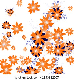 Small Wildflowers. Gentle Little Daisies on White Background. Vector Texture for Banner, Cover, Poster. Trendy Natural Ground in Vintage Style.
