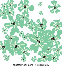 Small Wildflowers. Gentle Little Violets on White Background. Vector Texture for Banner, Cover, Poster. Trendy Natural Ground in Vintage Style.