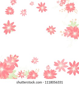 Small Wildflowers. Gentle Tiny Daisies on White Background. Vector Texture for Banner, Cover, Poster. Trendy Natural Ground in Vintage Style.