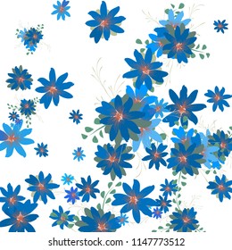 Small Wildflowers. Gentle Tiny Daisies on White Background. Vector Texture for Banner, Cover, Print. Trendy Natural Ground in Vintage Style.