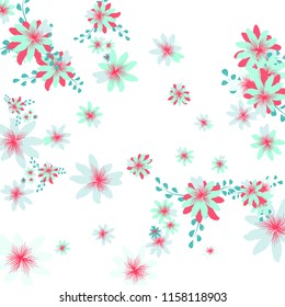 Small Wildflowers. Gentle Tiny Daisies on White Background. Vector Texture for Banner, Cover, Poster. Trendy Natural Ground in Vintage Style.