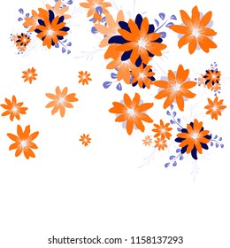Small Wildflowers. Gentle Tiny Daisies on White Background. Vector Texture for Print, Card, Poster. Trendy Natural Ground in Vintage Style.