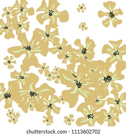 Small Wildflowers. Gentle Tiny Violets on White Background. Vector Texture for Banner, Cover, Poster. Trendy Natural Ground in Vintage Style.
